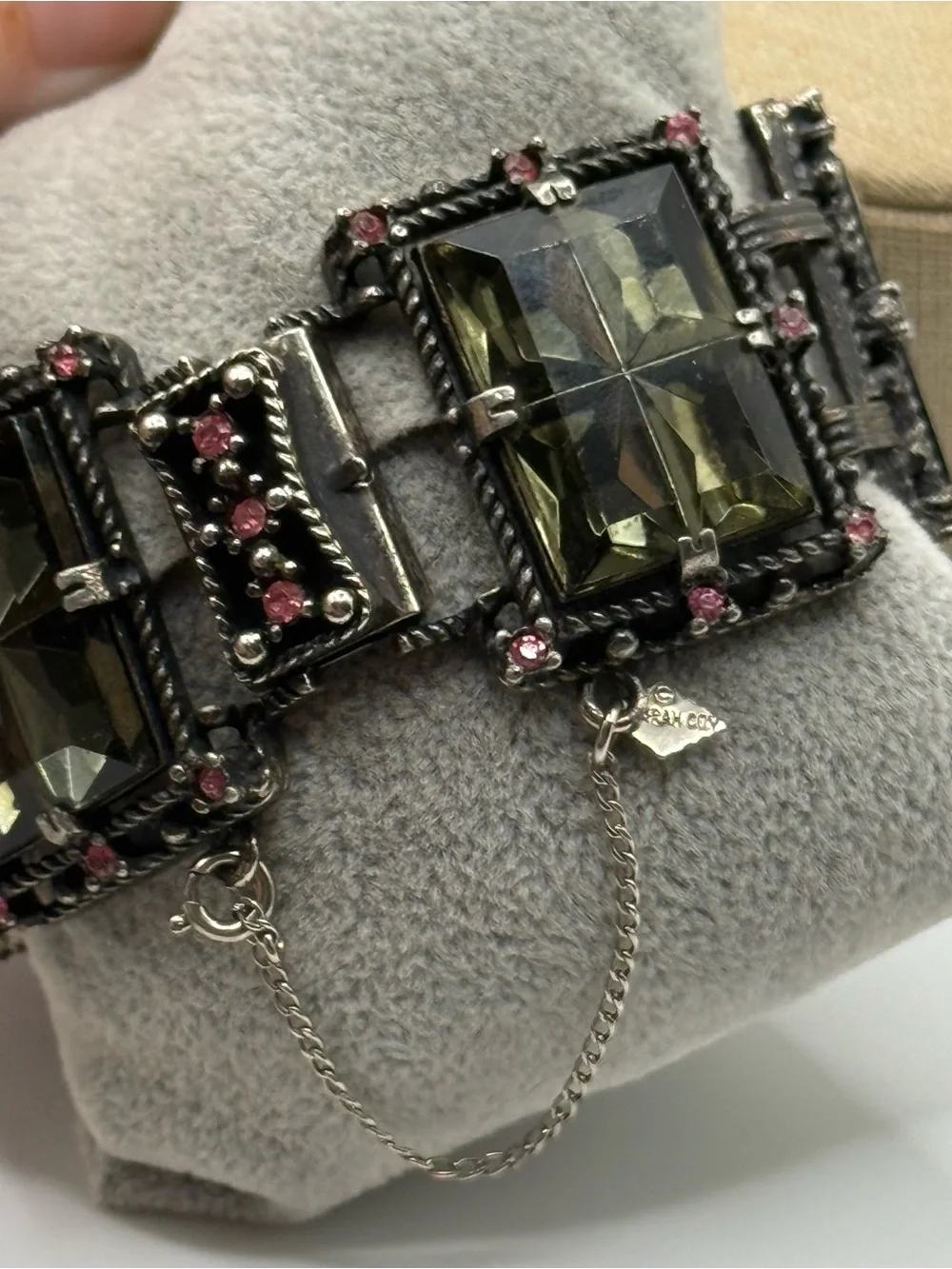 VINTAGE CHUNKY BRACELET Big Square Smokey Topaz Rhinestone RUNWAY Bracelet
